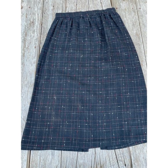 Vintage 1980s Black abstract Plaid Wool Blend Skirt - Picture 1 of 10